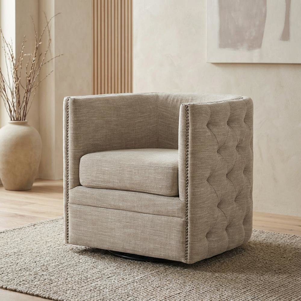 Cream Swivel Lounge Chair with Multi Pattern and 56.28 lb weight