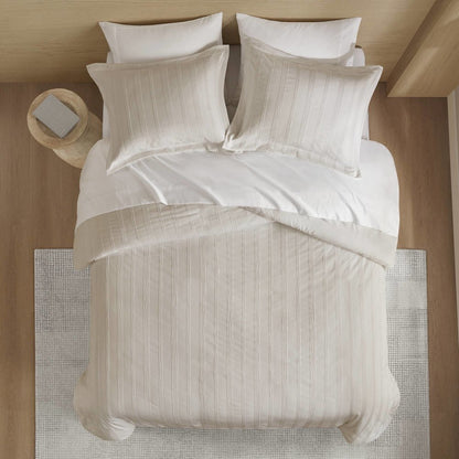 Logan Woven Striped Duvet Set, Neutral color