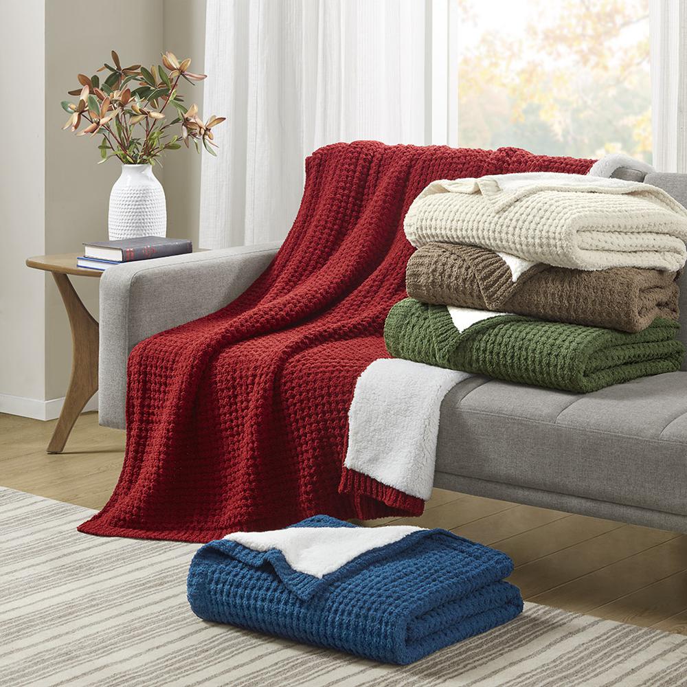 Rowan Waffle Knit Chenille Throw, Green color