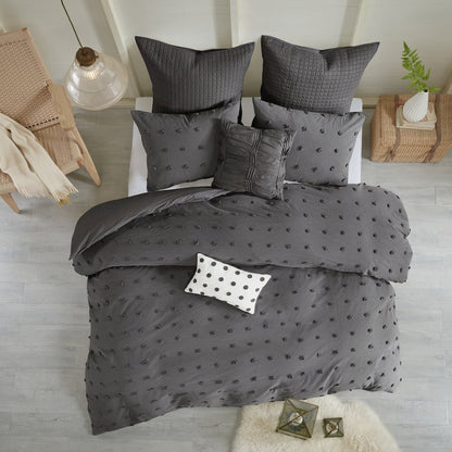 Cotton Jacquard Duvet Cover Set with Euro Shams and Throw Pillows
