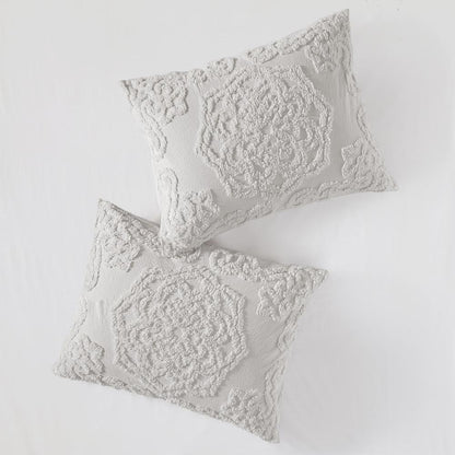 3-Piece Tufted Cotton Chenille Medallion Duvet Cover Set