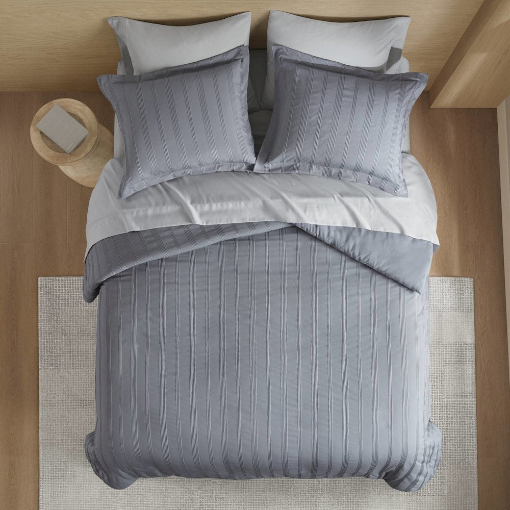 Logan Woven Striped Duvet Set, Blue/Grey color