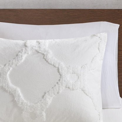 3 Piece Tufted Cotton Chenille Geometric Duvet Cover Set