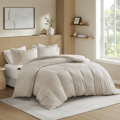 Logan Woven Striped Duvet Set, Neutral color