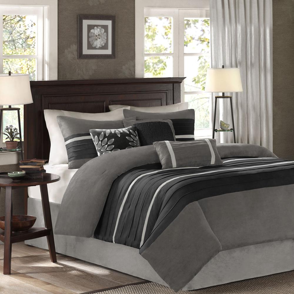 Palmer 7 Piece Faux Suede Comforter Set, Black color