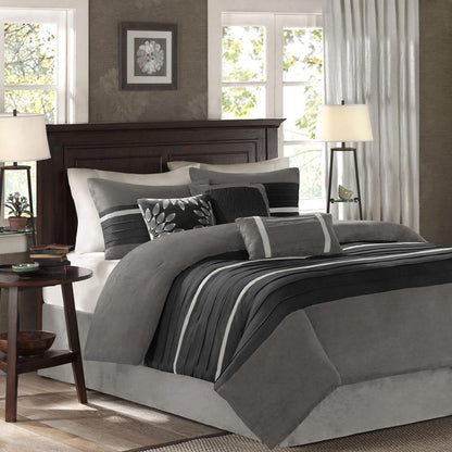 Palmer 7 Piece Faux Suede Comforter Set, Black color