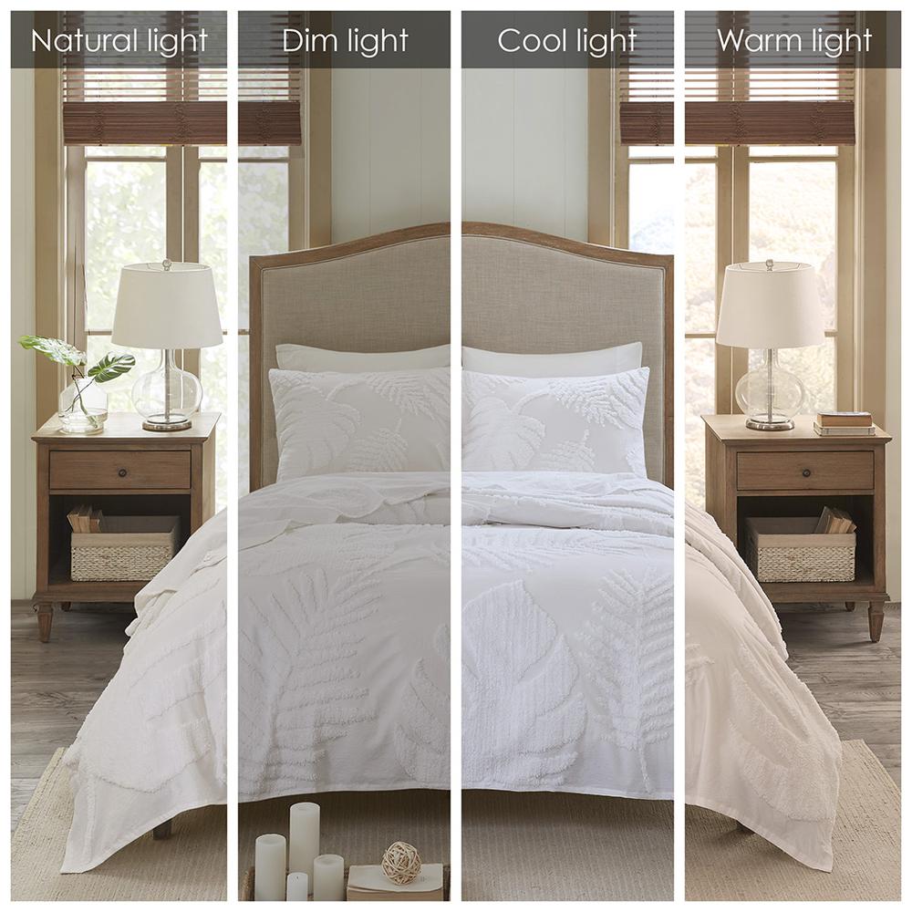 3 Piece Tufted Cotton Chenille Palm Duvet Cover Set