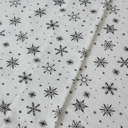 Oversized Cotton Flannel 4 Piece Sheet Set in Black Snowflakes