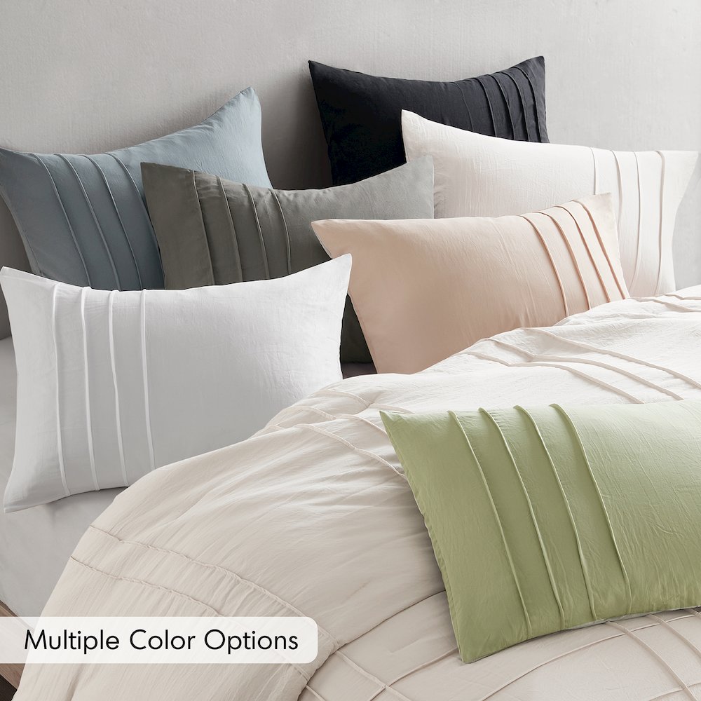 Porter Soft Washed Pleated Duvet Cover Set, Sage color