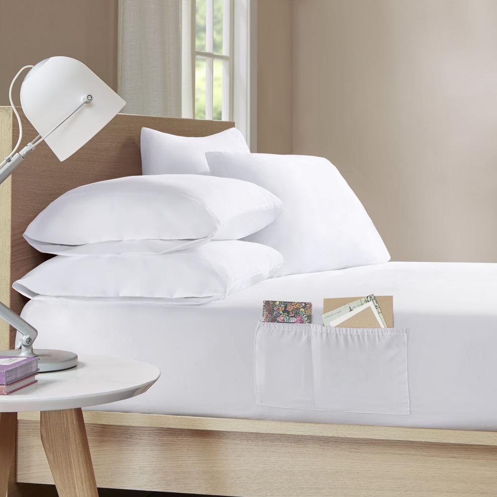 Microfiber Sheet Set with Side Storage Pockets, White color