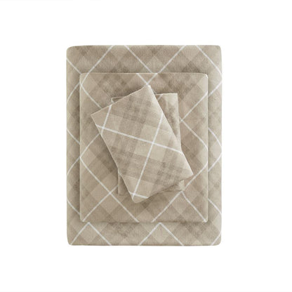 Cozy Flannel Printed Sheet Set, Tan Plaid color