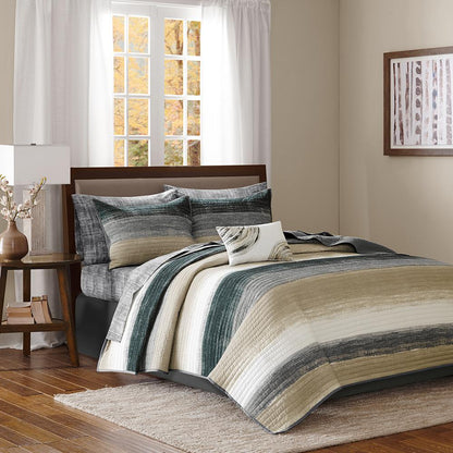 Saben 8 Piece Quilt Set with Cotton Bed Sheets, Taupe color