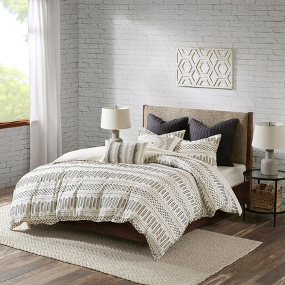 Rhea Cotton Jacquard Duvet Cover Mini Set, Ivory/Charcoal color