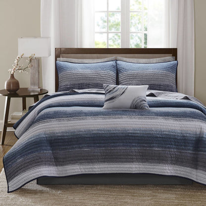 Saben 8 Piece Quilt Set with Cotton Bed Sheets, Navy color