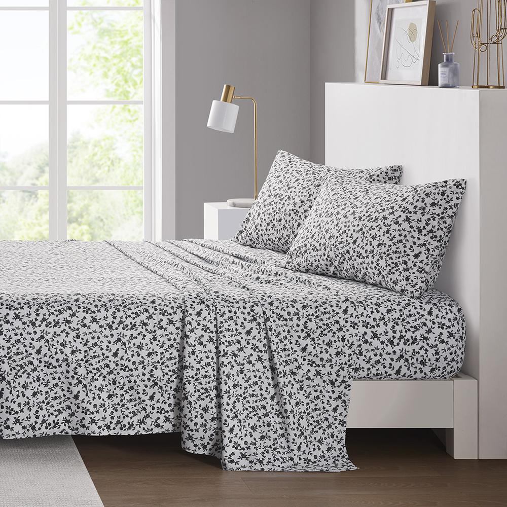 Printed Microfiber Sheet Set, Black Floral color