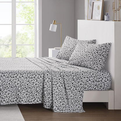 Printed Microfiber Sheet Set, Black Floral color