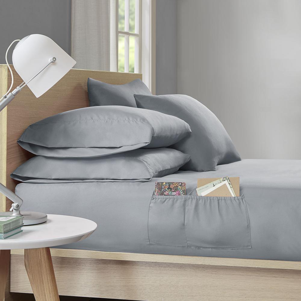 Microfiber Sheet Set with Side Storage Pockets, Grey color
