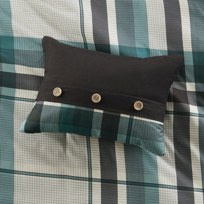 Robbie Plaid Comforter Set with Bed Sheets in Teal/Black Color