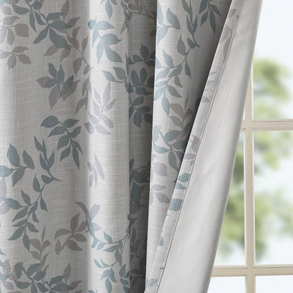 Aqua Printed Botanical Blackout Window Panel, Belen Kox