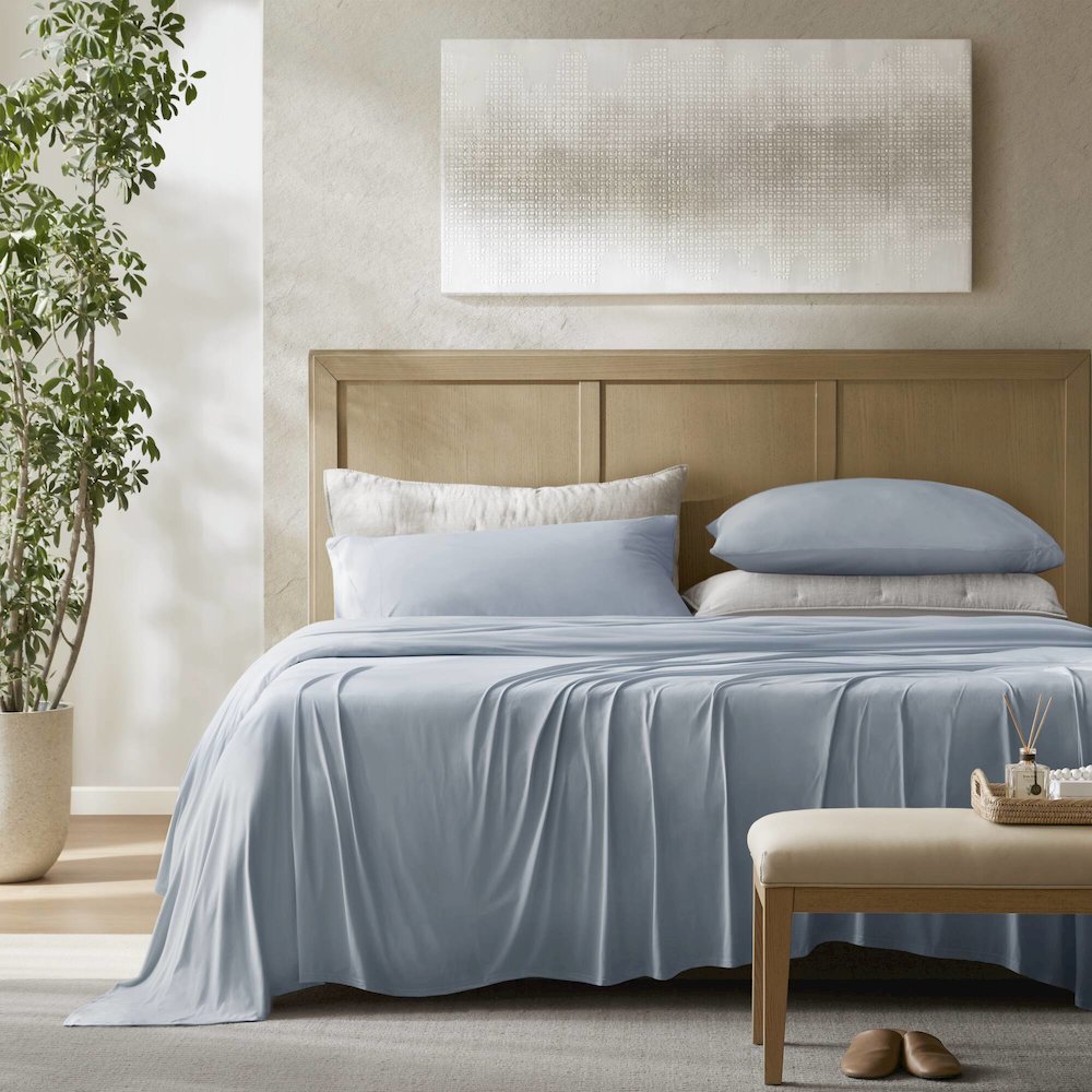 Cooling Stretch Jersey Sheet Set, Blue color