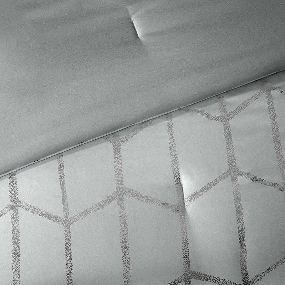 Raina Metallic Printed Comforter Set, Grey/Silver color
