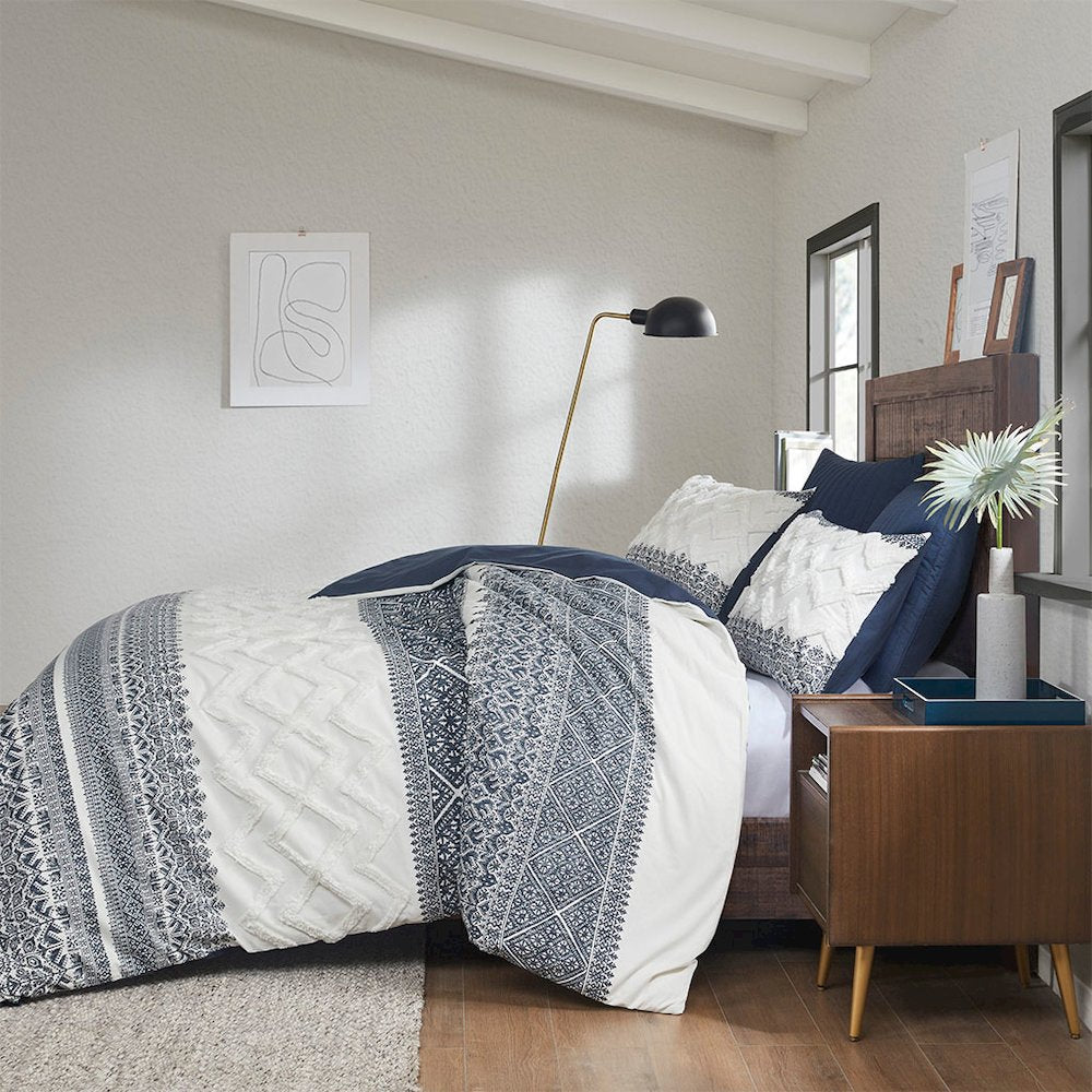 3 Piece Cotton Duvet Cover Set with Chenille Tufting
