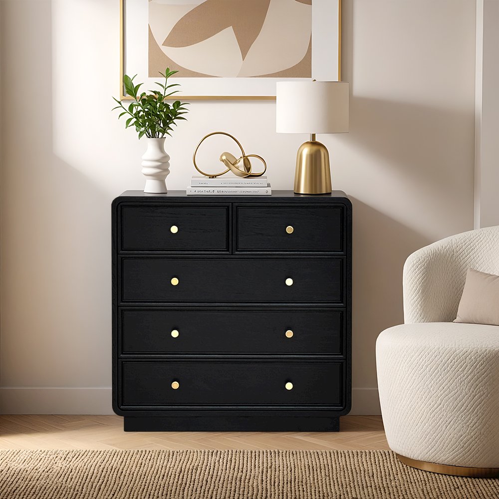 Deco 5 Drawer Dresser, Black Satin color