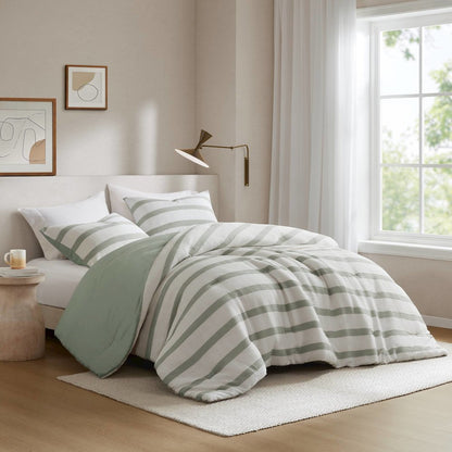Merritt Yarn-dyed striped comforter, Sage Green color