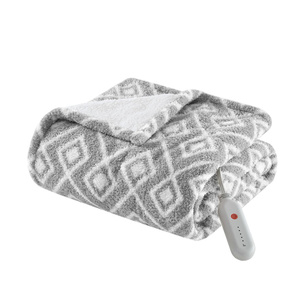 Amira Dream Soft Heated Throw in Grey Geo