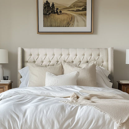 Amelia Upholstered Wingback Headboard with Button Tufting & Nailhead Trim