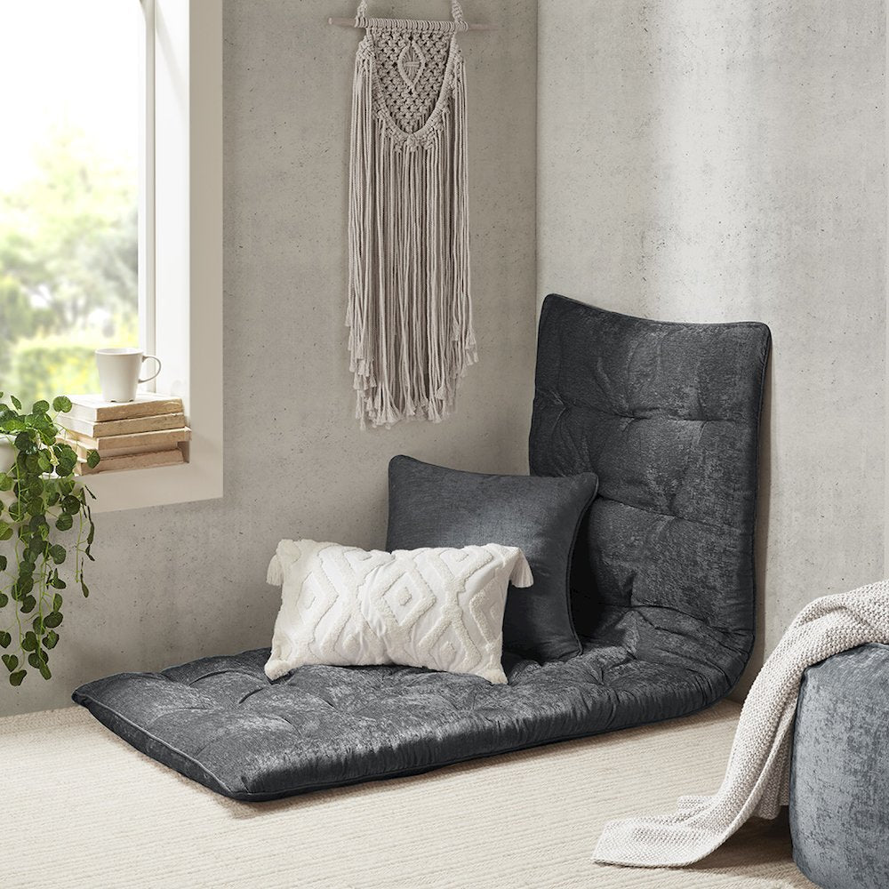 Edelia Poly Chenille Lounge Floor Pillow Cushion in Charcoal