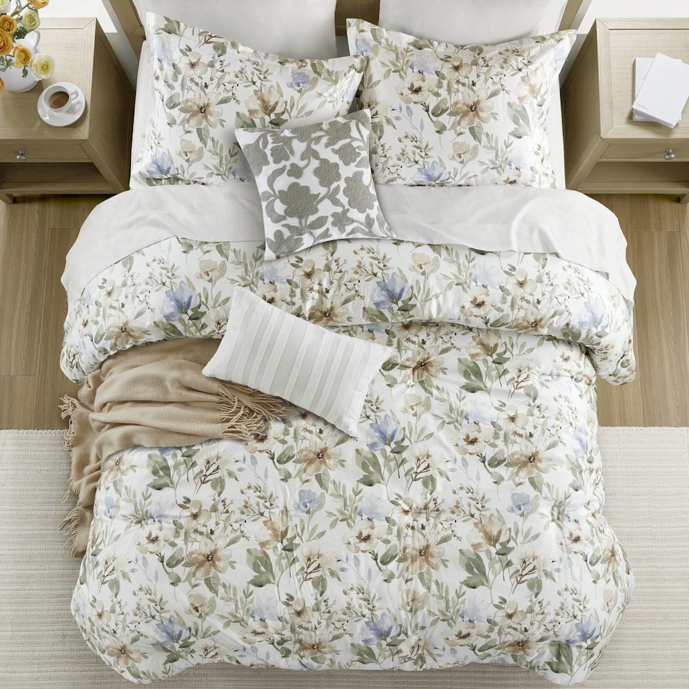 6 Piece Cotton Sateen Print Oversized Comforter Set