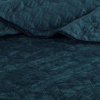 Harper 3 Piece Velvet Quilt Set, Teal color