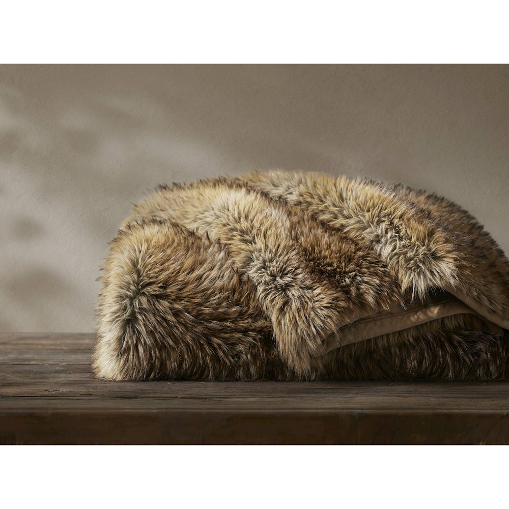 Botswana Animal Faux Fur Throw Blanket, Bobcat color