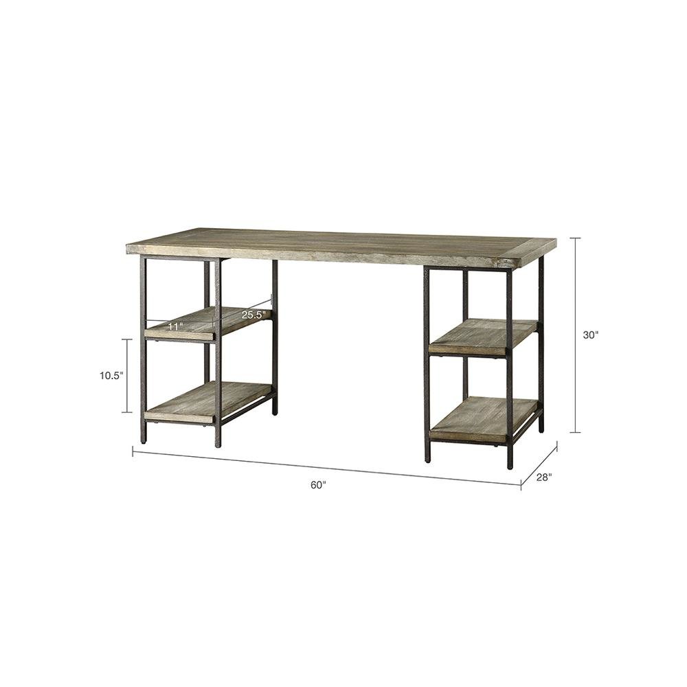 Rustic Office Desk with Storage, Computer Desk with 4 Storage Shelves