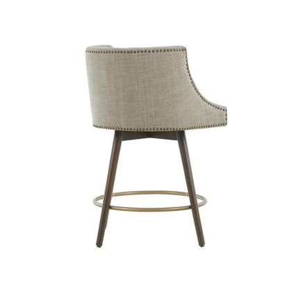 Blue Bar Height Stool, Upholstered Swivel Counter Stool with Solid Wood Frame