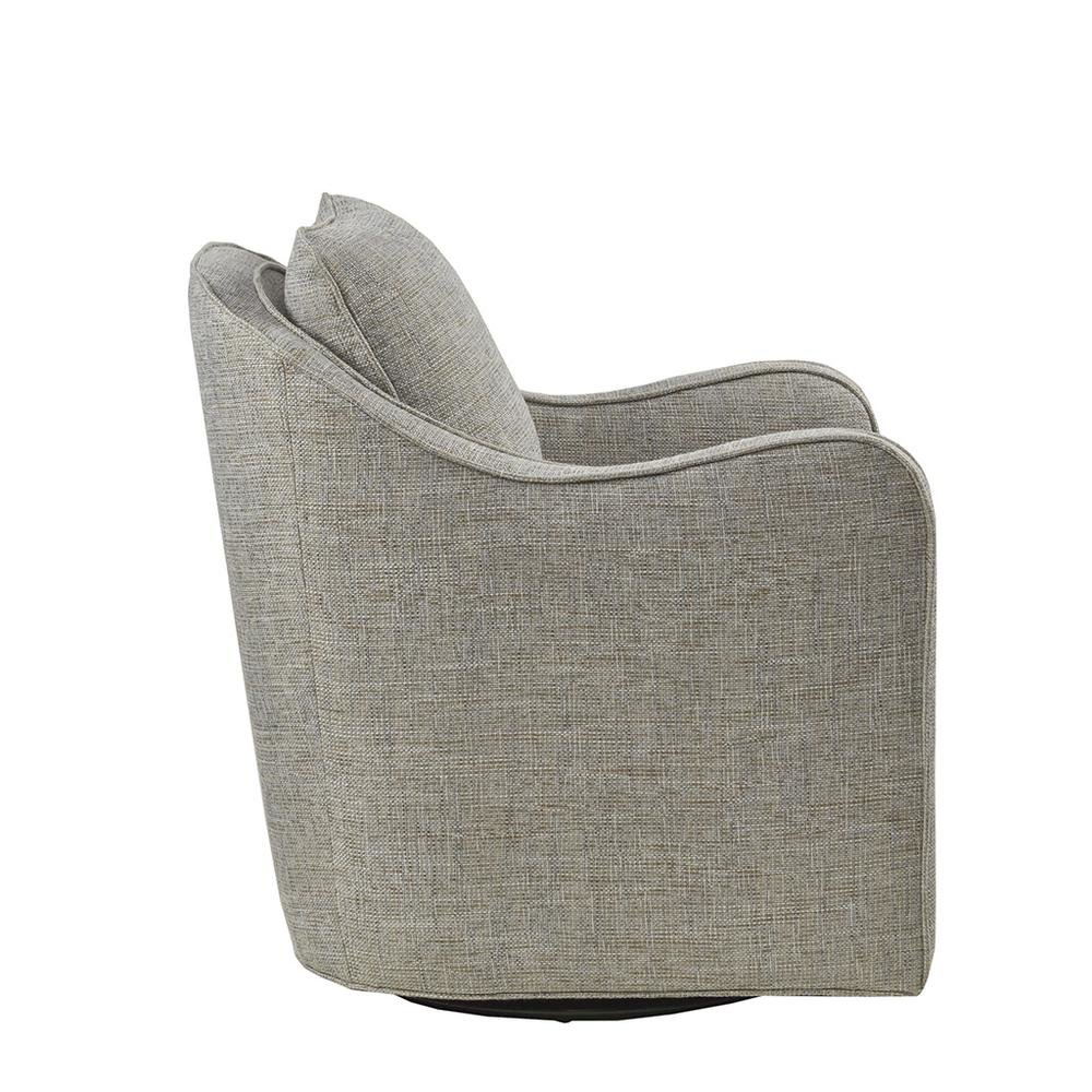 Gray Oversized Swivel Chair, Wide Armchair Solid Wood Frame Upholstered Seat