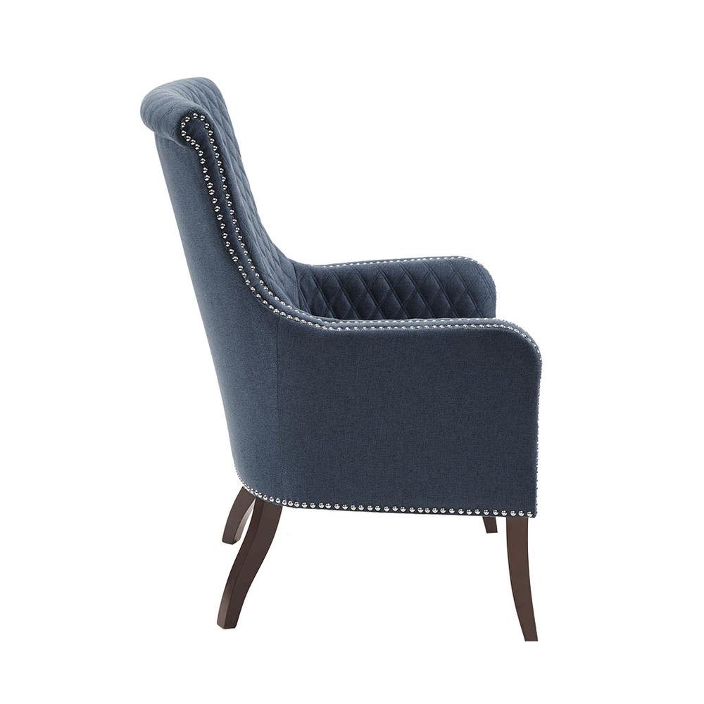 Blue Mid Century Modern Chair, Wooden Comfy Lounge Chair Living Room