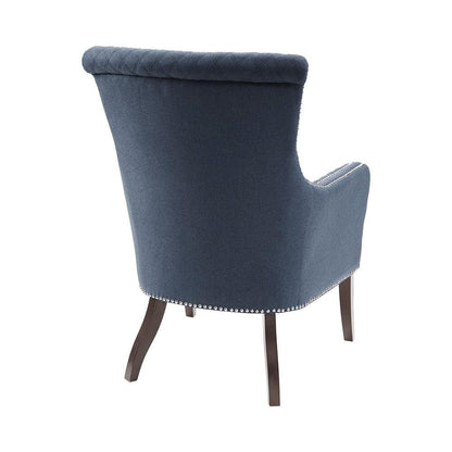 Blue Mid Century Modern Chair, Wooden Comfy Lounge Chair Living Room