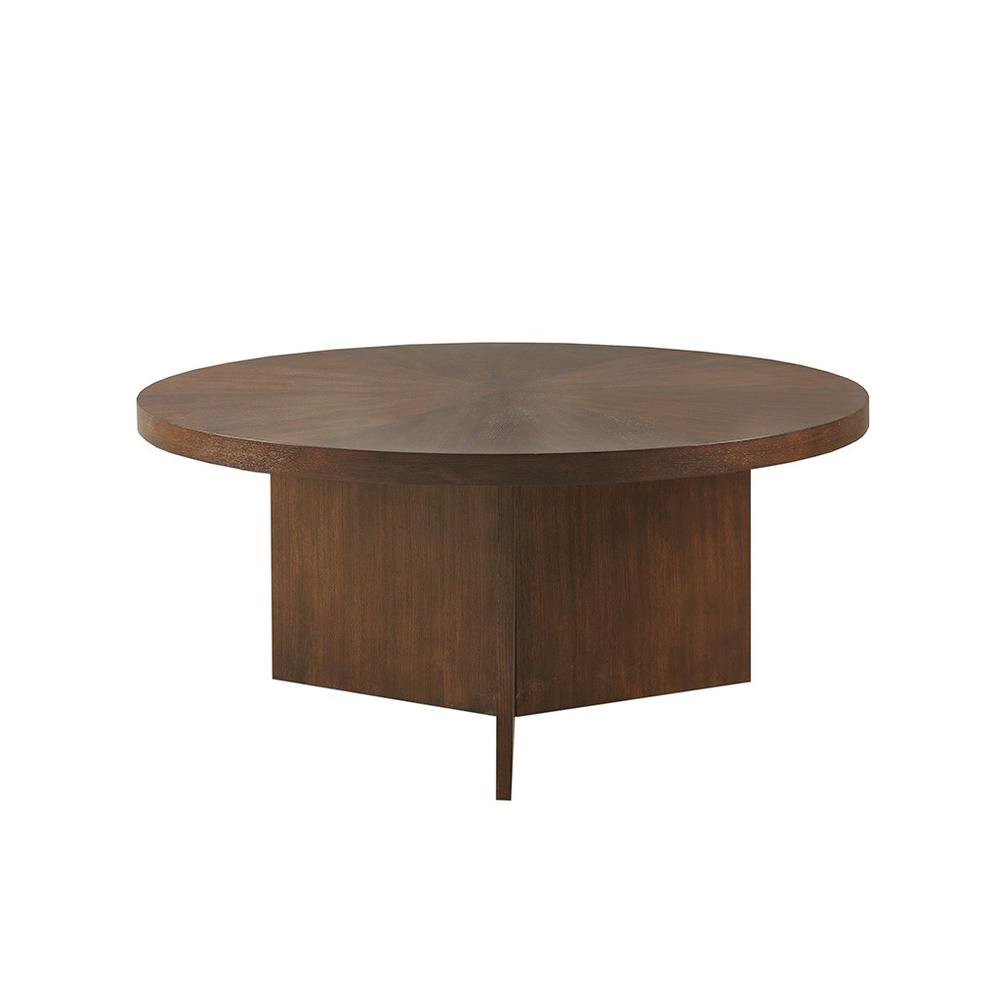 Round Coffee Table, Small Mid Century Wood Coffee Table with Walnut Finish