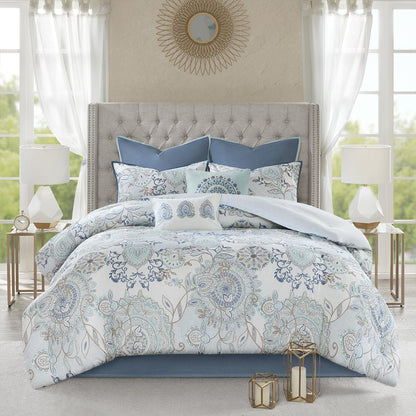 Isla 8 Piece Cotton Floral Printed Reversible Comforter Set