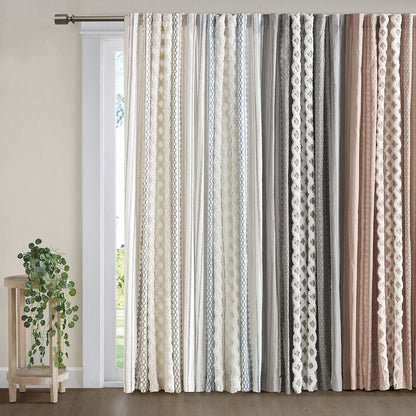 Cotton Printed Curtain Panel with Chenille Stripe and Lining