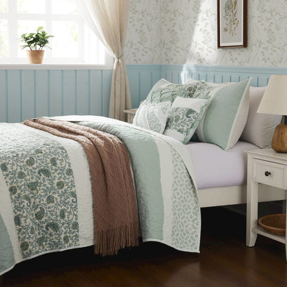 6 Piece Cotton Percale Quilt Set with Throw Pillows