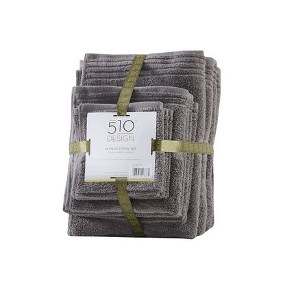 Big Bundle 100% Cotton Quick Dry 12 Piece Bath Towel Set