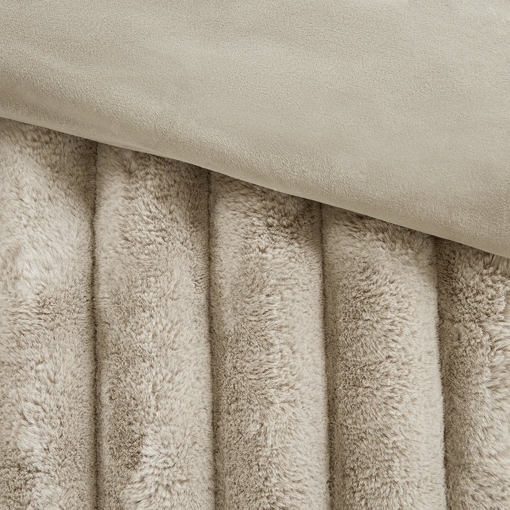 Jasmine 3 Piece Faux Fur Comforter Set in Taupe Color