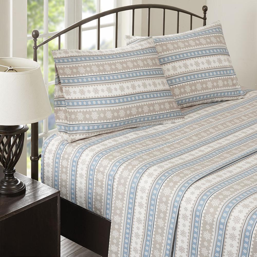 Flannel Sheet Set, Blue Snowflake color
