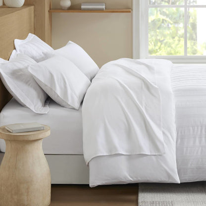 Logan Woven Striped Duvet Set, White color