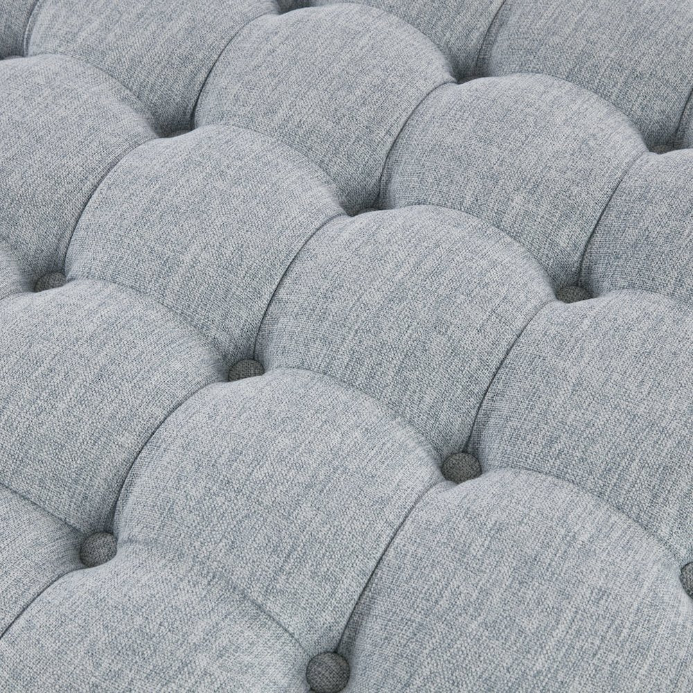 Terri Skirted Tufted 32" Round Ottoman, Light Blue color