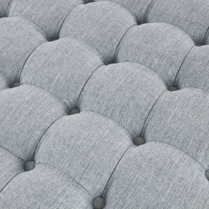 Terri Skirted Tufted 32" Round Ottoman, Light Blue color