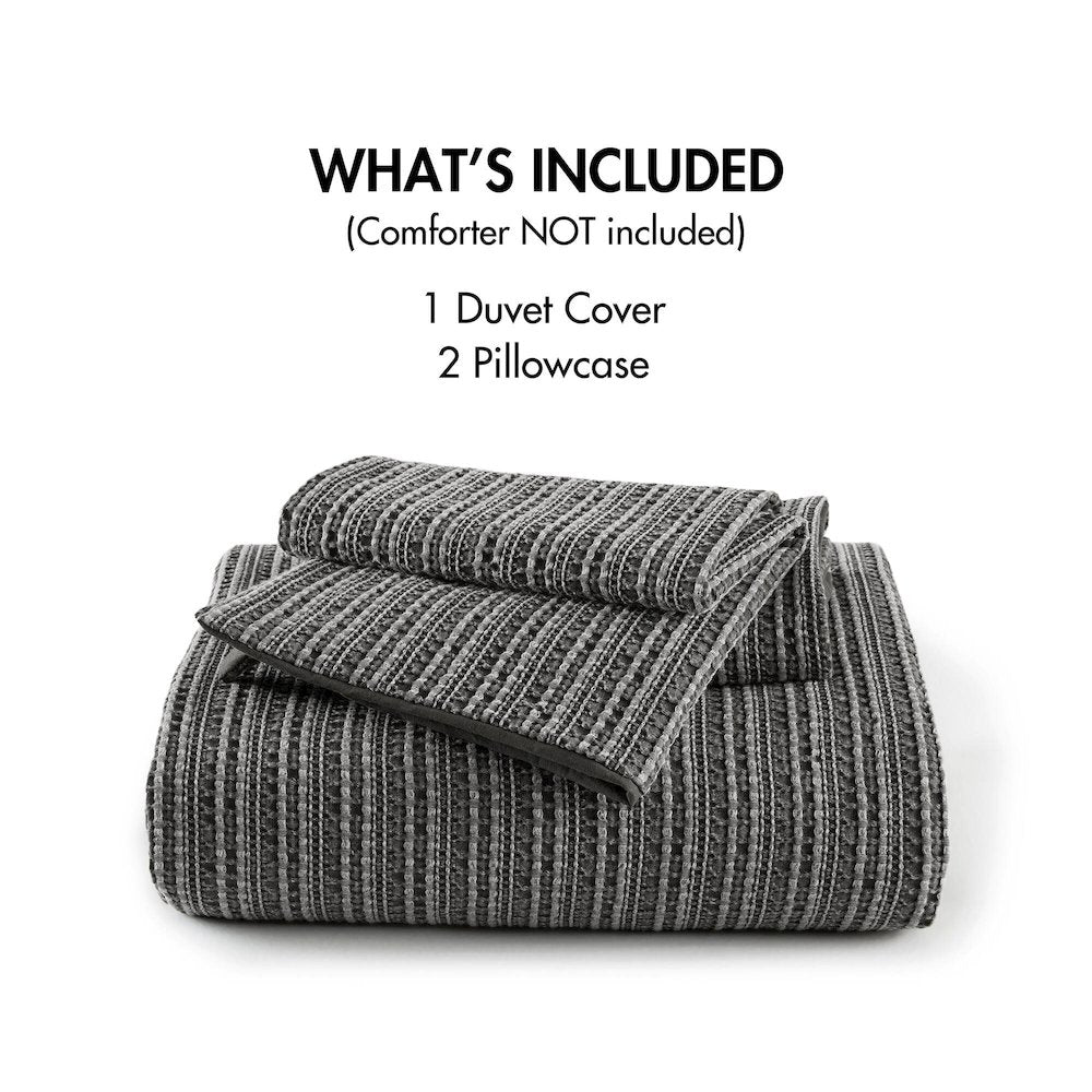 Lyon Waffle Washed Duvet Set, Charcoal color